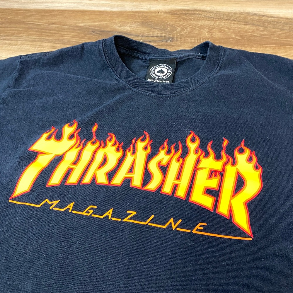 Thrasher Magazine T-Shirt Mens M Flame Logo Cotton Skate Streetwear Black‎ Tee